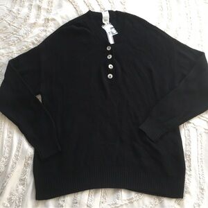 Victoria secret PINK NWT L Black Knit Henley Sweater with Button Placket